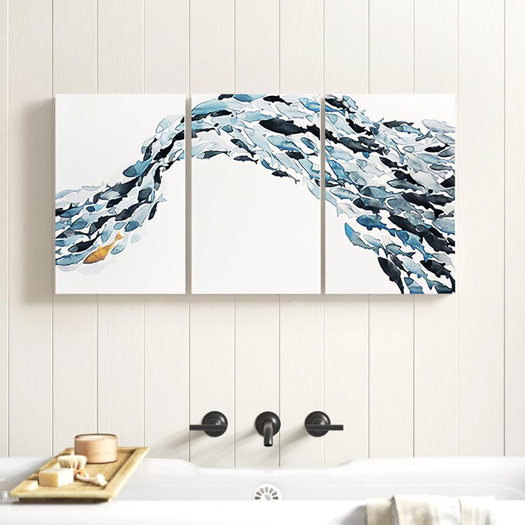 Beachcrest Home Goldfish by Norman Wyatt Jr. 3 Piece Wrapped Canvas